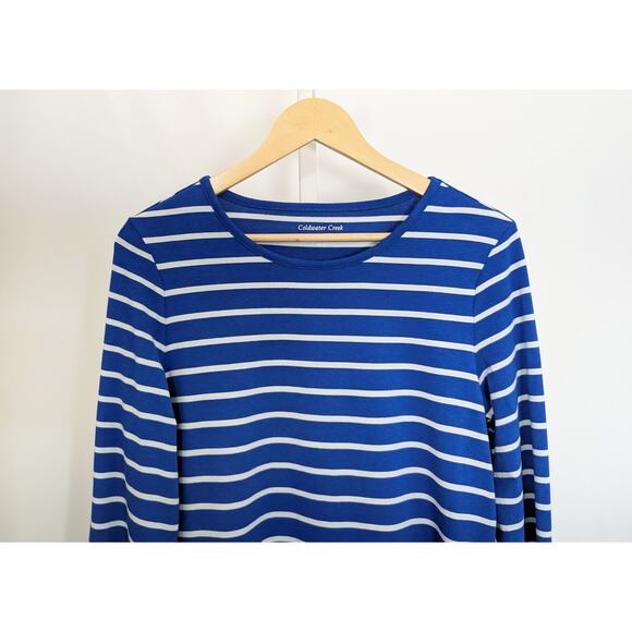 Coldwater Creek Top Blue White Stripe Long Sleeve Misses Size M - Picture 2 of 6
